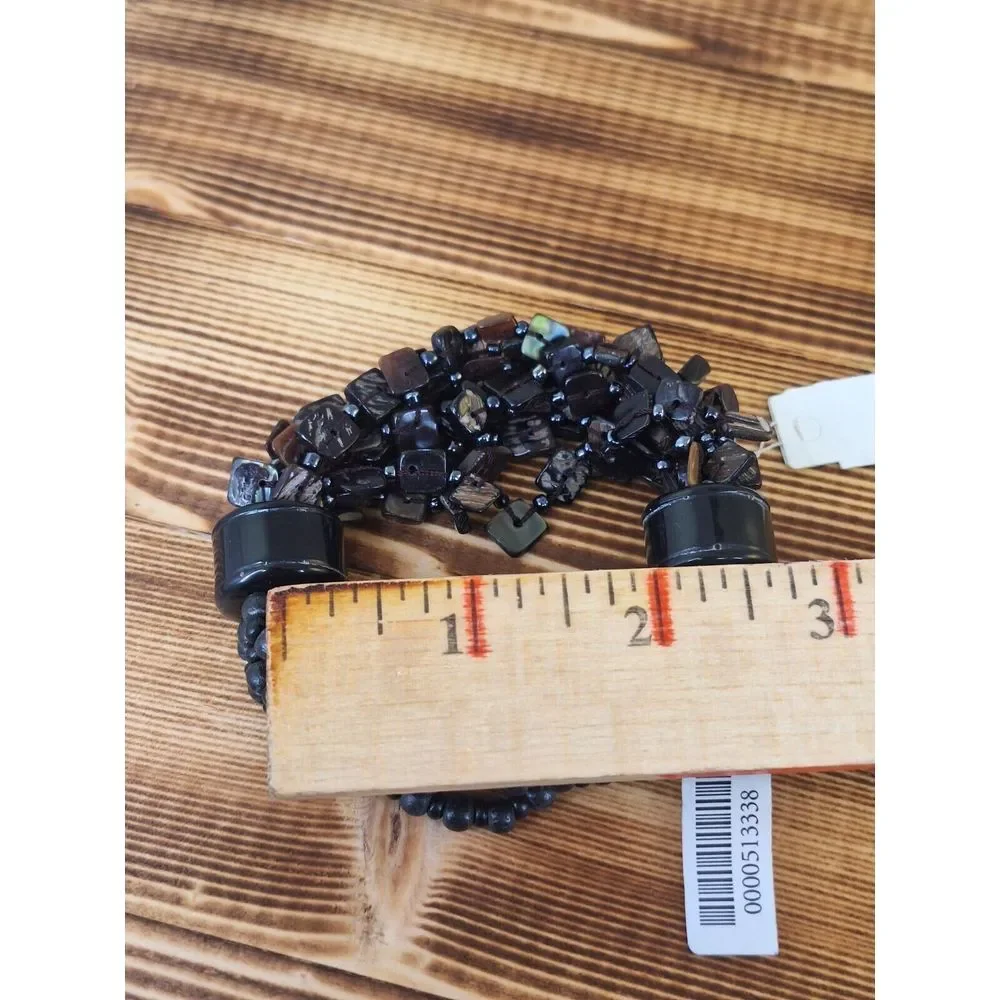Vintage Multi Row Shell Chip Wide Stretch Bracelet 1.5